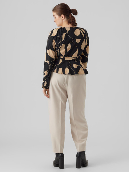 Vero Moda Curve Бежово-черна дамска шарена блуза с вратовръзка VERO MODA CURVE Lydia
