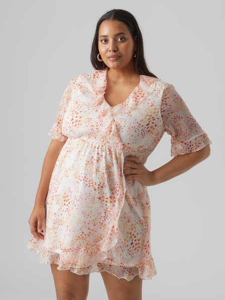 Vero Moda Curve Оранжево-бяла дамска шарена рокля VERO MODA CURVE Dora