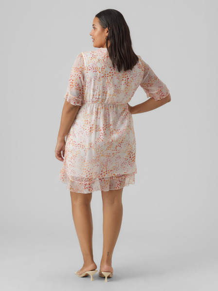 Vero Moda Curve Оранжево-бяла дамска шарена рокля VERO MODA CURVE Dora